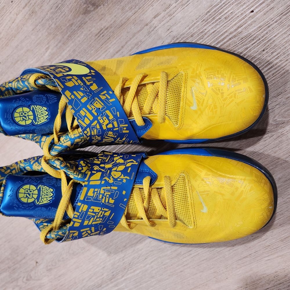 Blue and Yellow High-Top Athletic Shoes